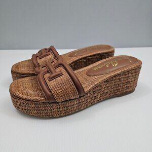 Sam Edelman Pauleena Platform Sandal Womens 8 Brown Woven Raffia Slide NEW